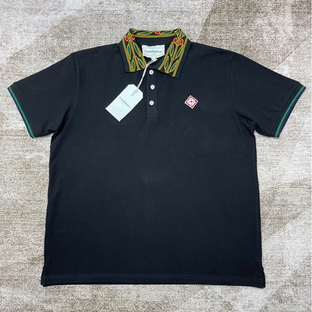 Casablanca Black Embroidered Logo Polo Collar T-Shirt